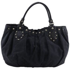 Gucci Studded Tote Bag 203626 GG Canvas Black A4 Studs Women's